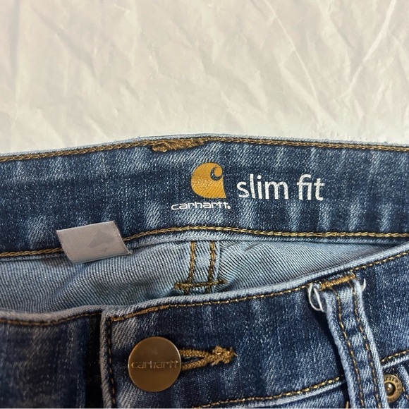 Carhartt Women's Denim Shorts Size 10 Slim Fit Leg Rolled Cuff - Picture 2 of 6